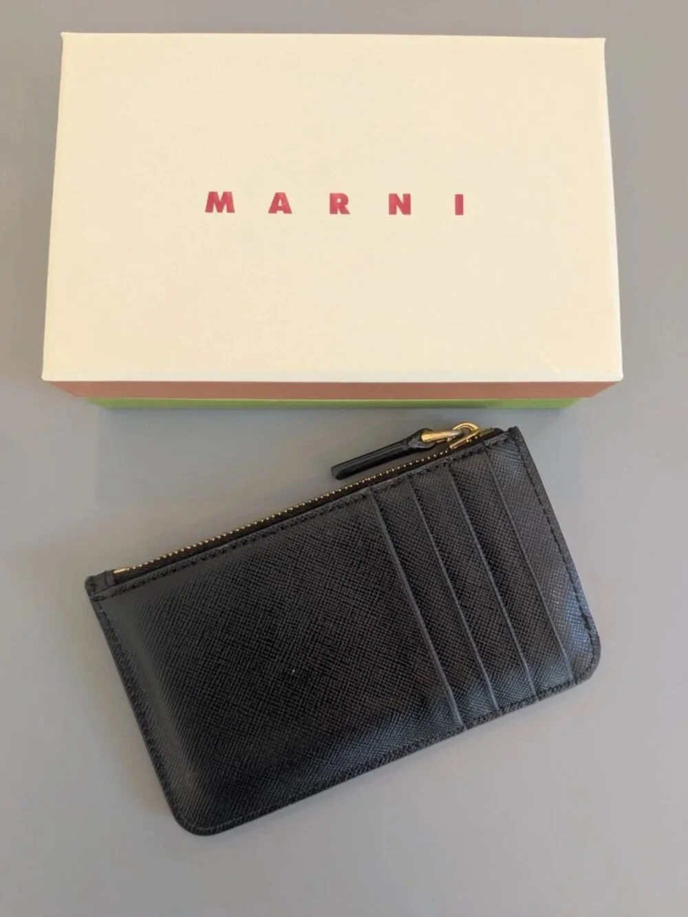Marni Saffiano Leather Zip Card Holder Black